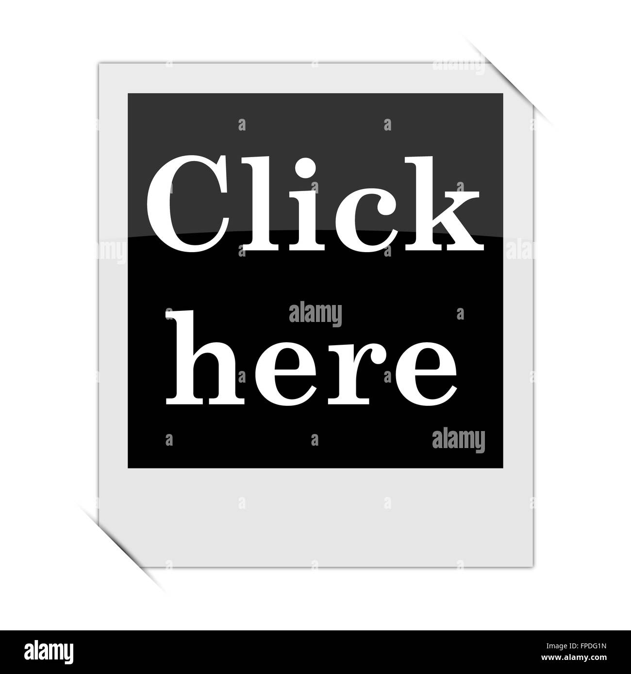 Click here icon within a photo on white background Stock Photo - Alamy