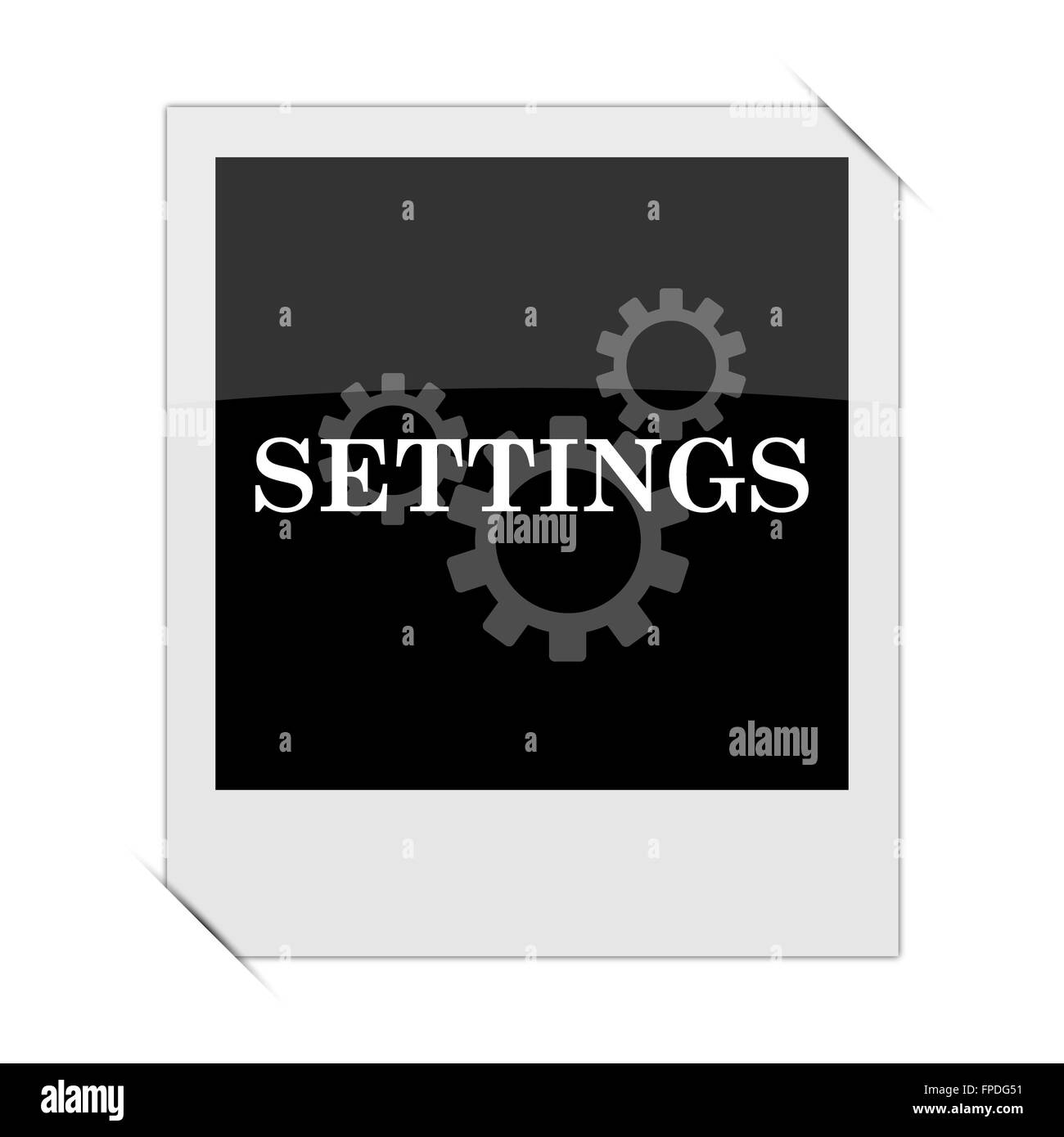 Settings icon within a photo on white background Stock Photo - Alamy
