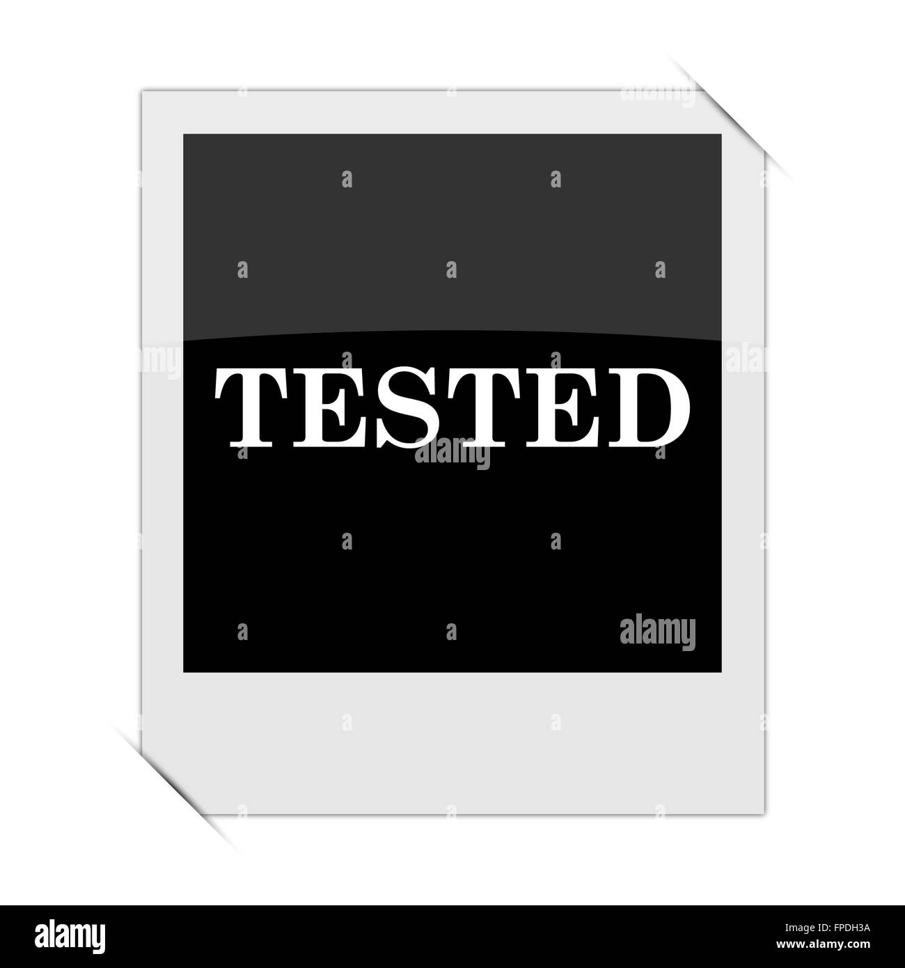 Tested icon within a photo on white background Stock Photo - Alamy