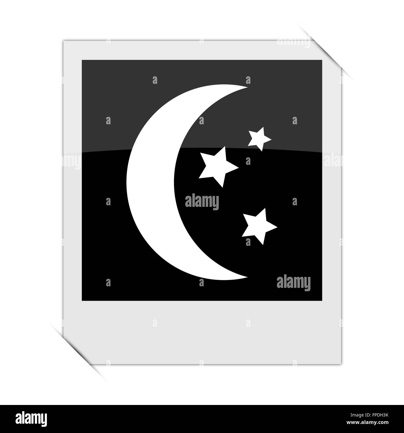 Moon icon within a photo on white background Stock Photo - Alamy