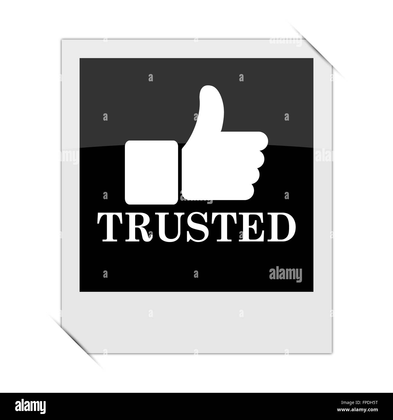 Trusted icon within a photo on white background Stock Photo - Alamy