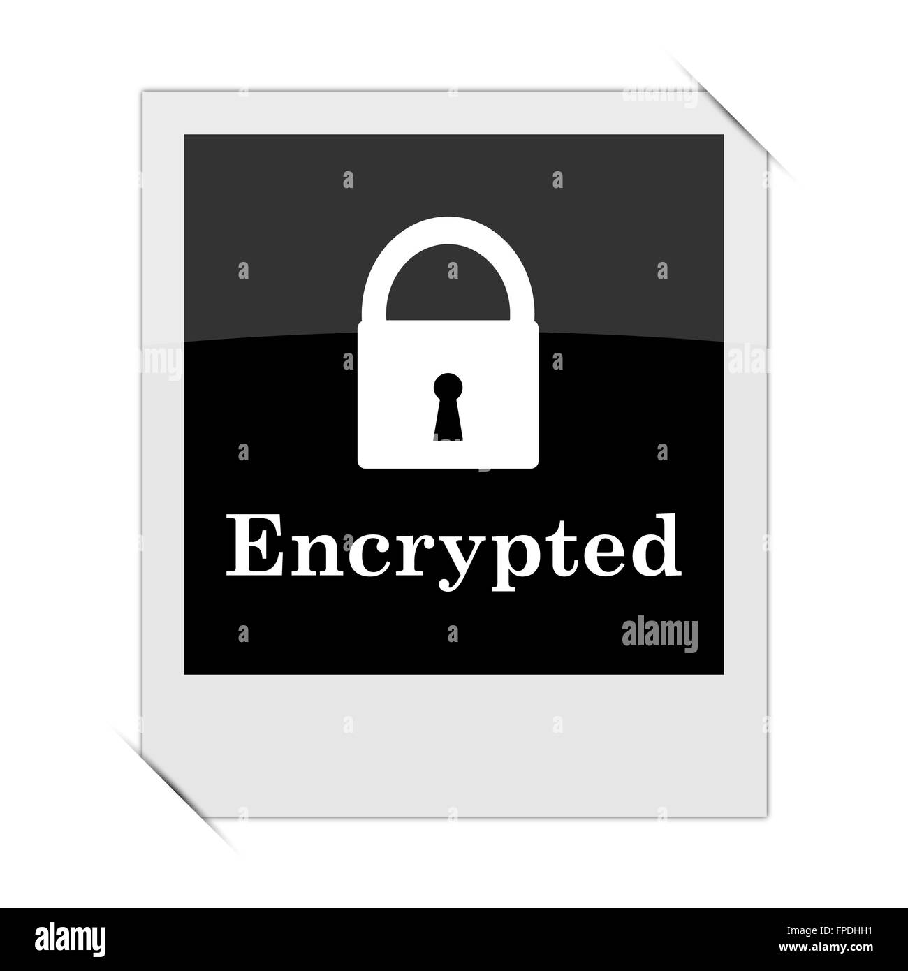 Encrypted icon within a photo on white background Stock Photo - Alamy