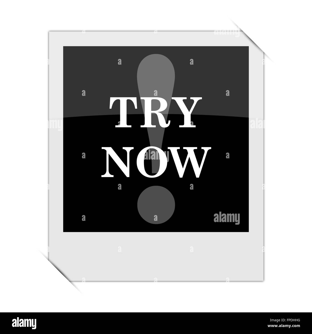 Try now icon within a photo on white background Stock Photo - Alamy