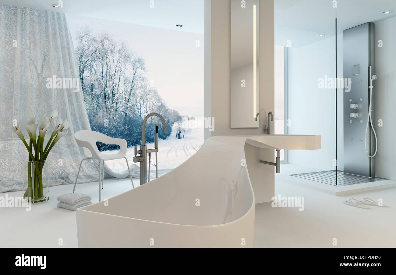 Ultra Modern Design Bathroom Interior With Unusual Shaped Bathtub