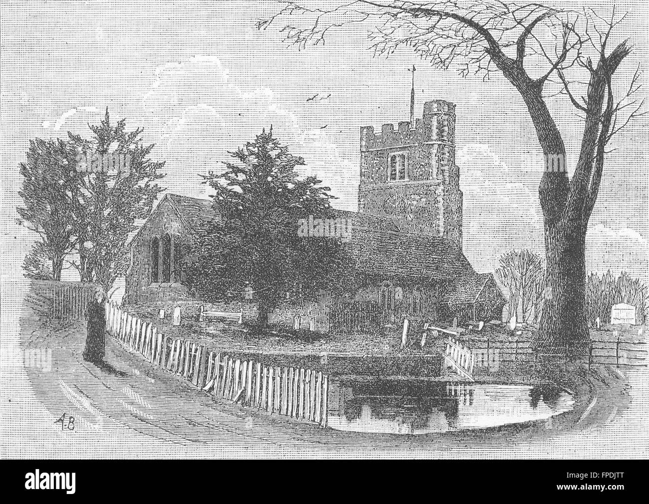 HERTFORDSHIRE: Bushey Church, antique print 1888 Stock Photo