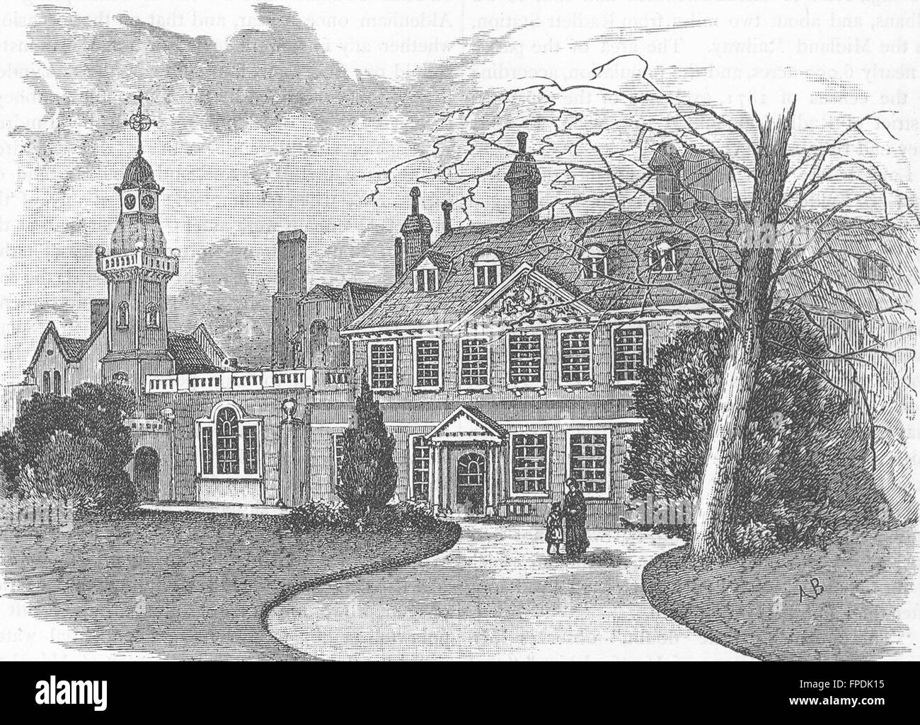 HERTFORDSHIRE: Aldenham House, antique print 1888 Stock Photo