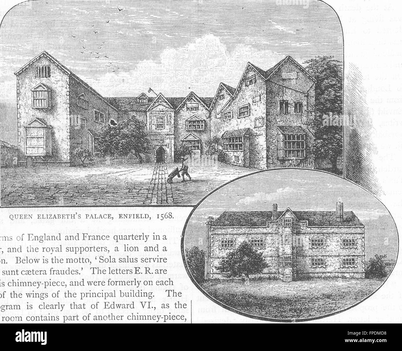 ENFIELD: Queen Elizabeth's Palace, 1568; from the North. Middlesex, print 1888 Stock Photo