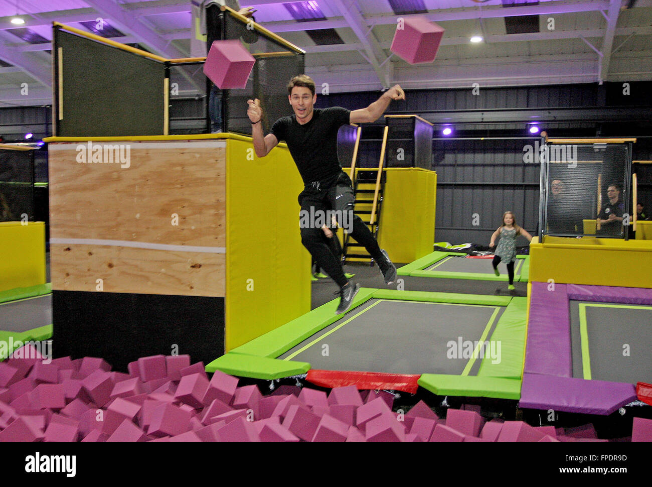 TOWIE Star Joey Essex at the official opening of Base Jump Trampoline Park  in Rayleigh, Essex Featuring: Joey Essex Where: Rayleigh, United Kingdom  When: 15 Feb 2016 Stock Photo - Alamy