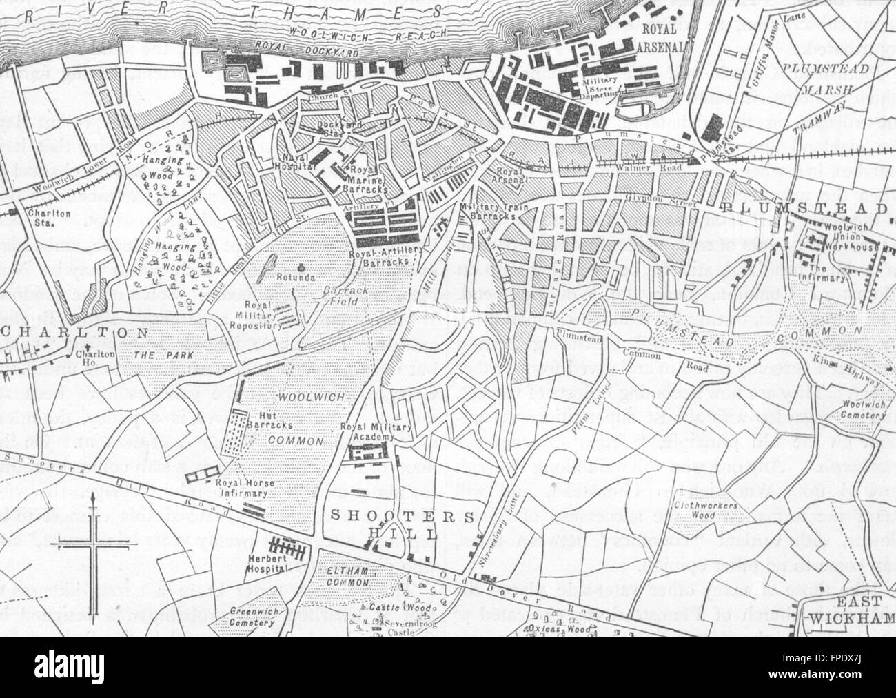 PLUMSTEAD AND EAST WICKHAM Map of Woolwich and Plumstead, 1888 Stock