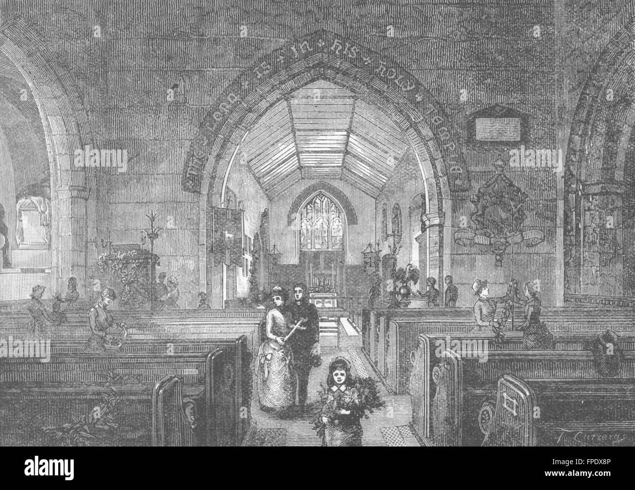 BECKENHAM: Interior of Beckenham Church, antique print 1888 Stock Photo