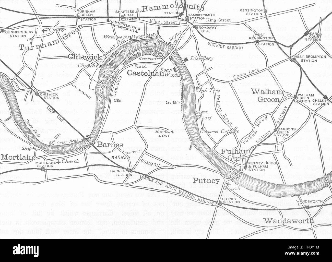 THE UNIVERSITY BOAT-RACE: The Boat-race Course. Oxbridge. Map. London, 1888 Stock Photo