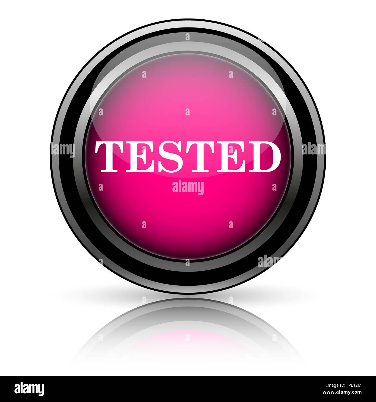 Tested icon. Internet button on white background Stock Photo - Alamy