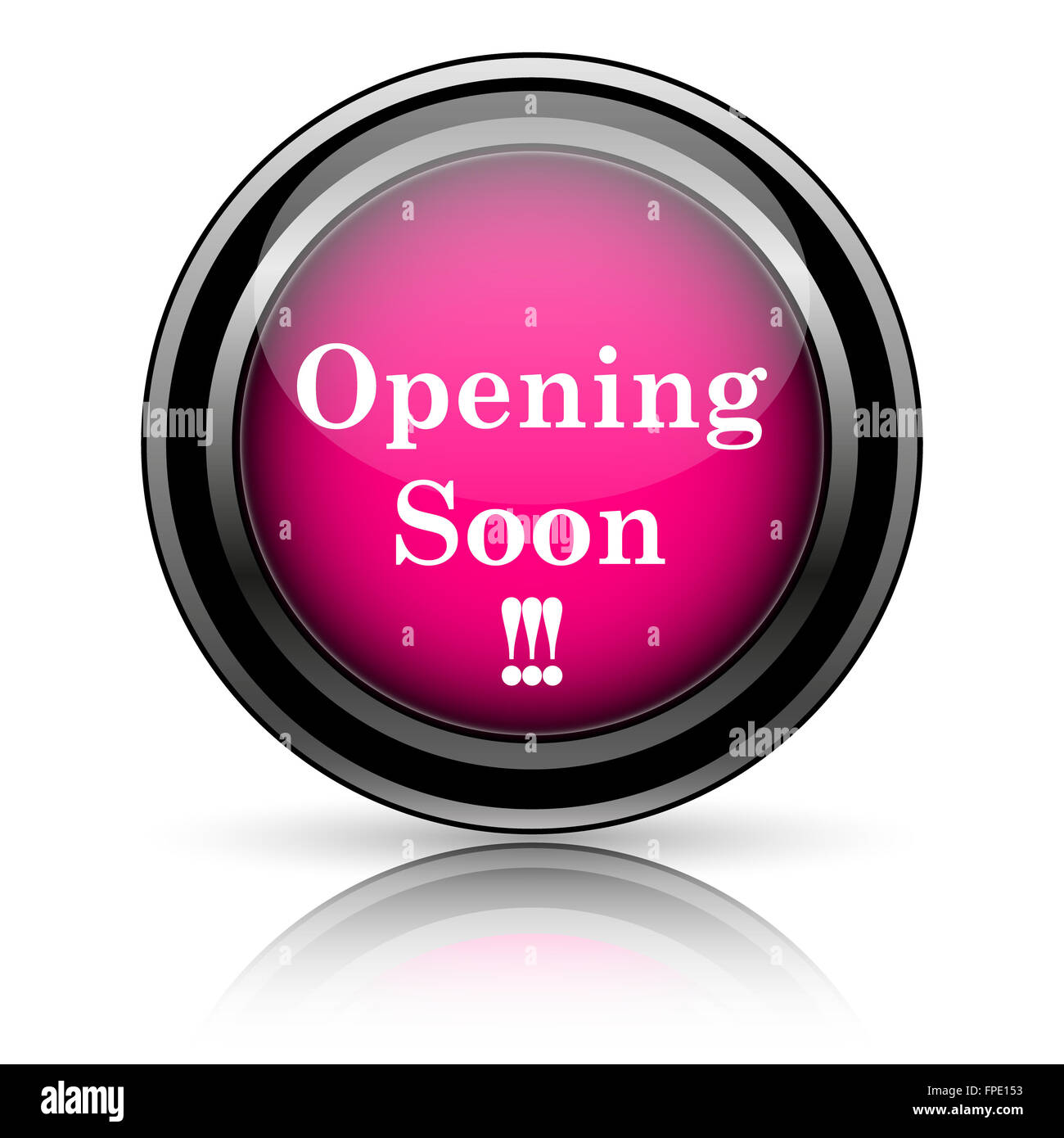 Opening soon icon. Internet button on white background Stock Photo - Alamy
