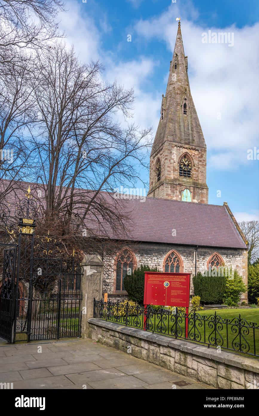 Saint Peter's Collegiate and Parish church in the centre of Ruthin, Denbighshire, North Wales, Stock Photo