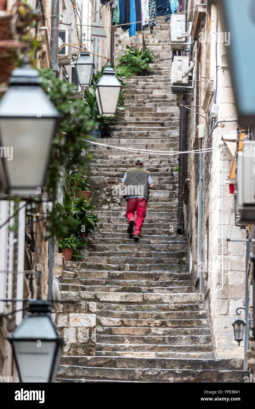 The steep streets and stairs of the old city of Dubrovnik, Croatia. Stock Photo