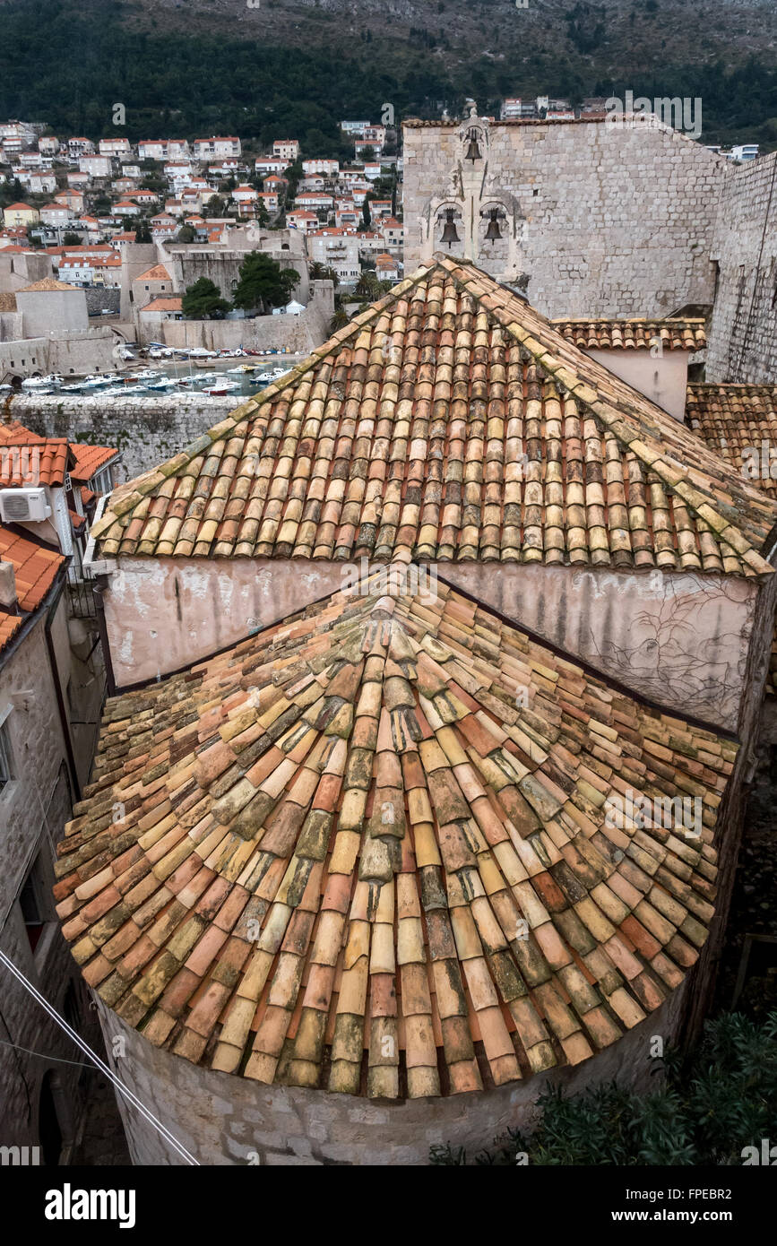 A beautifully-tiled roof in the old city of Dubrovnik, Croatia Stock Photo