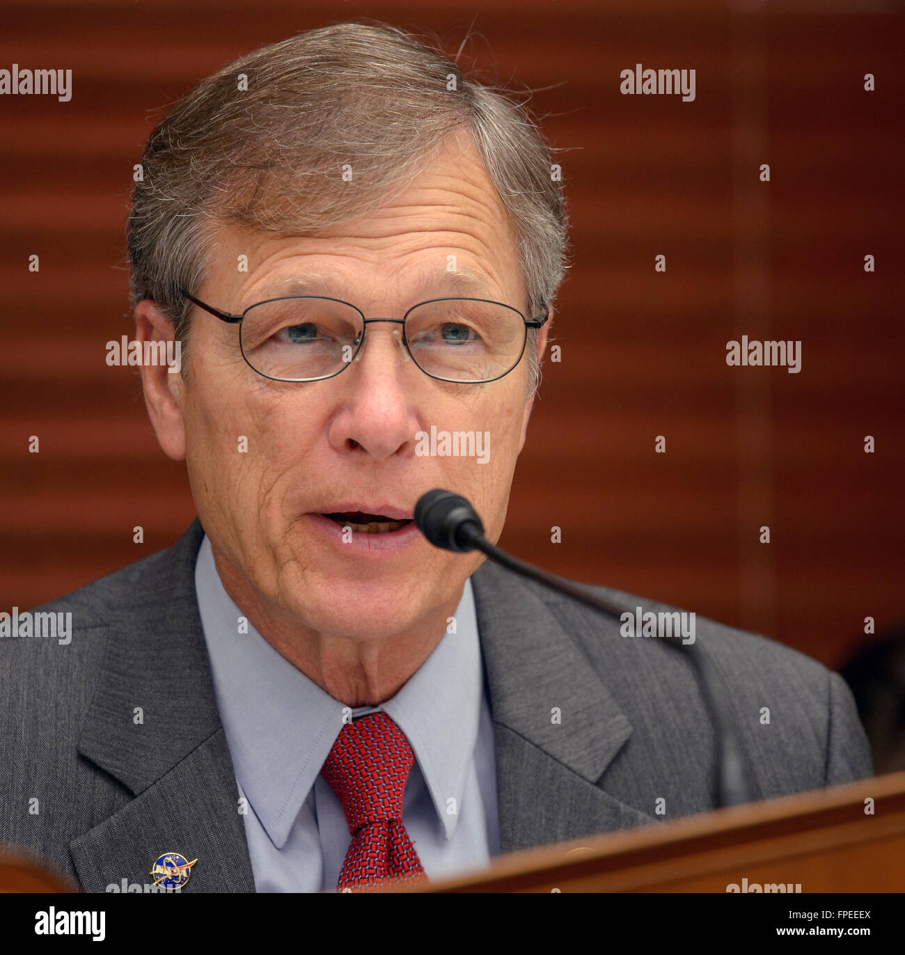 U.S Congressman Brian Babin of Texas during the House Committee on Science, Space, and Technology hearing on the budget for the National Aeronautics and Space Administration at the Rayburn House Office Building on Capitol Hill March 17, 2016 in Washington, DC. Stock Photo