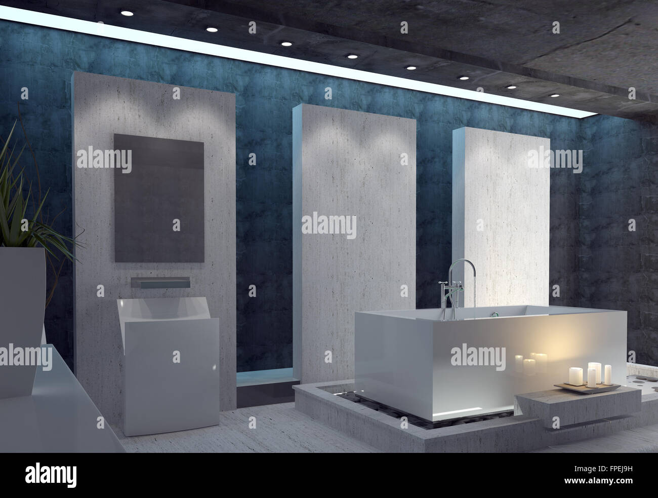 Stylish Bathroom With A Modern White Rectangular Suite A Black