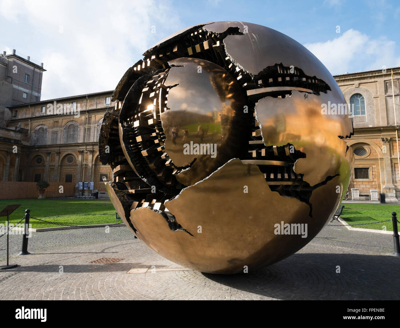 Sphere Within Sphere (Sfera con sfera) by Arnaldo Pomodoro, The Vatican Museum, Rome, Italy. Stock Photo