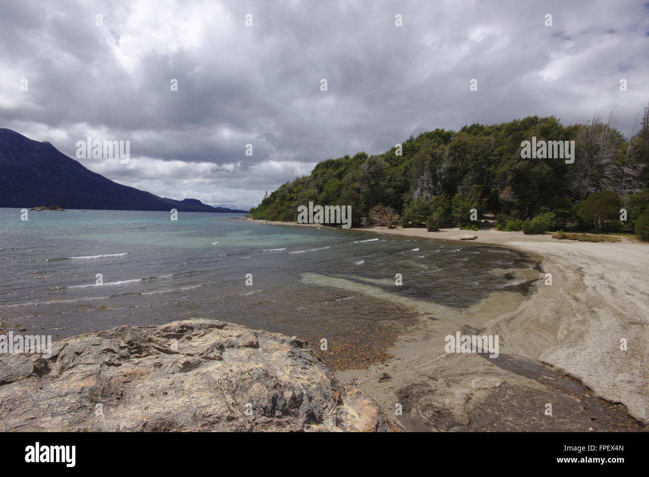 Shore of Lago Nahuel Huapi, Villa Tacul, Parque Municipal Llao Llao near Bariloche, Patagonia, Argentinia Stock Photo