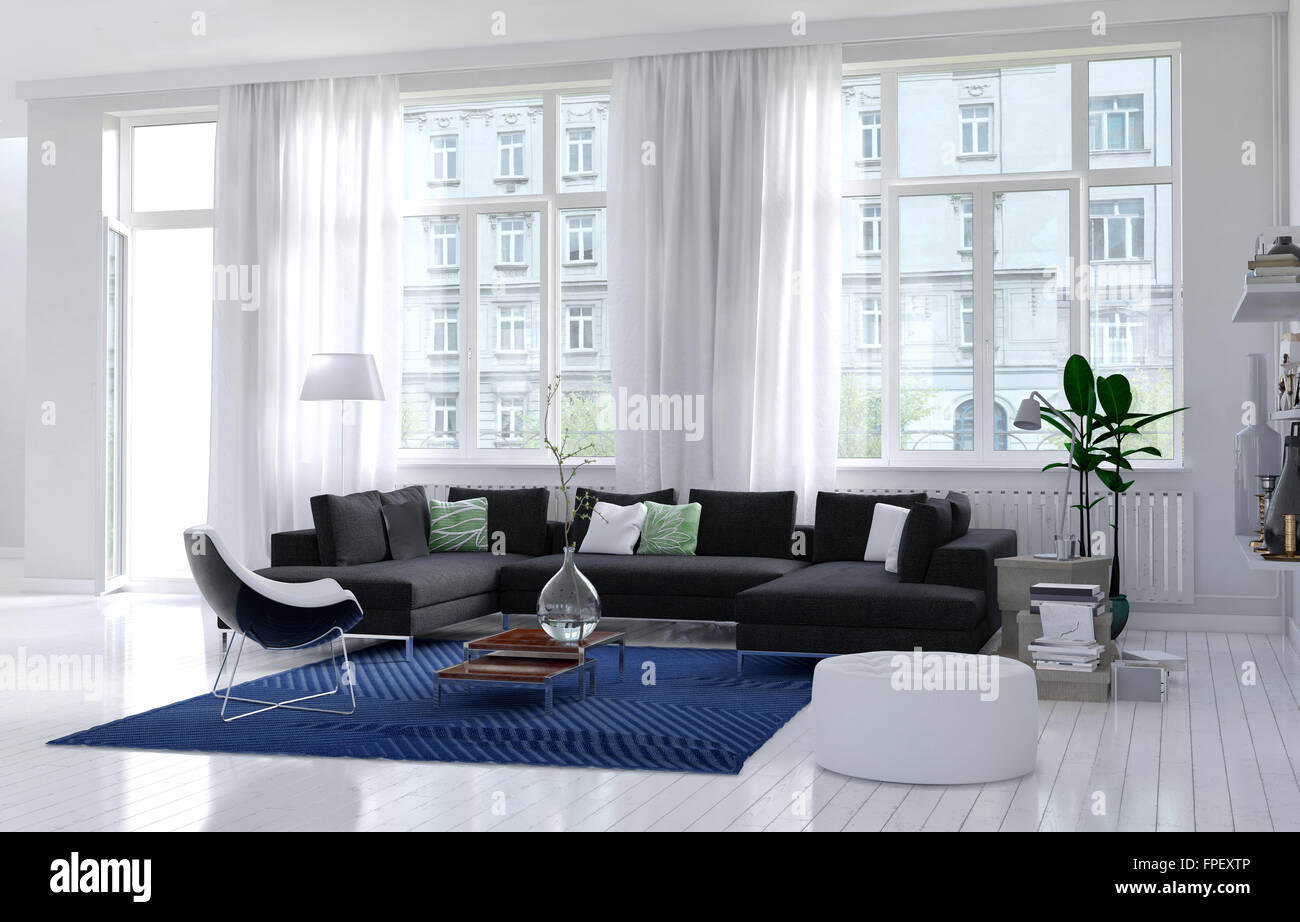 Comfortable Modern Sitting Room Interior With Monochromatic