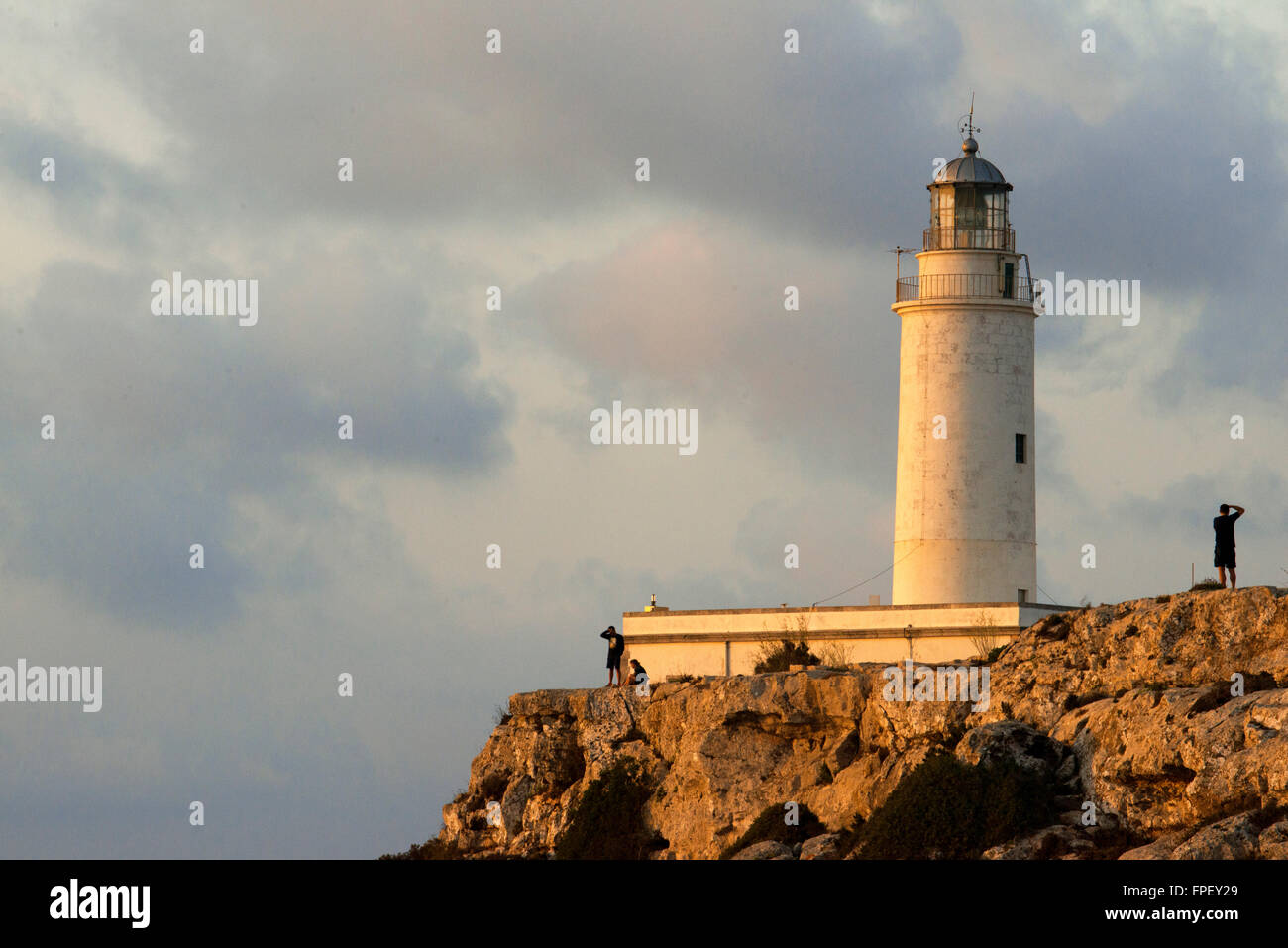 Sunrise. Lighthouse of La Mola, Faro de la Mola, Formentera, Pityuses, Balearic Islands, Spain, Europe Stock Photo