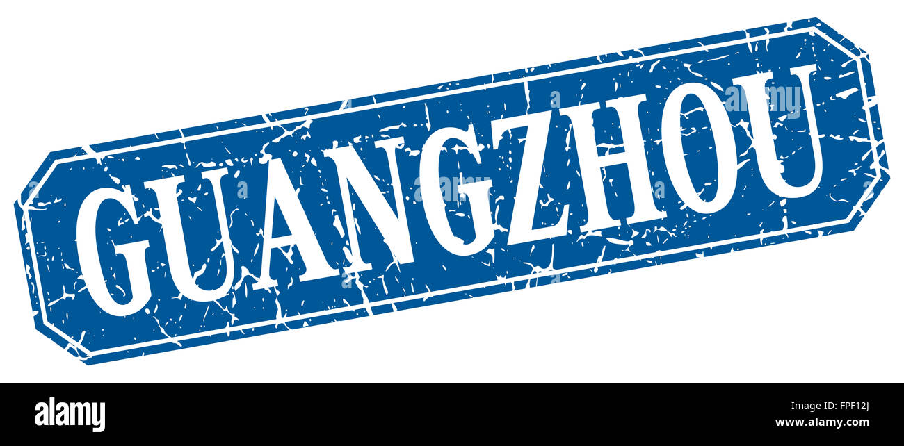 Guangzhou blue square grunge retro style sign Stock Photo - Alamy