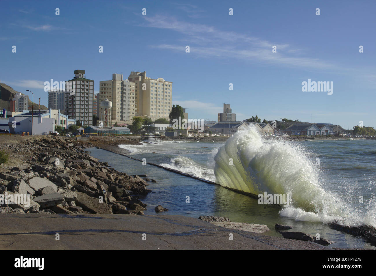 Waves on Atlantic coast in Comodoro Rivadavia, Argentinia Stock Photo
