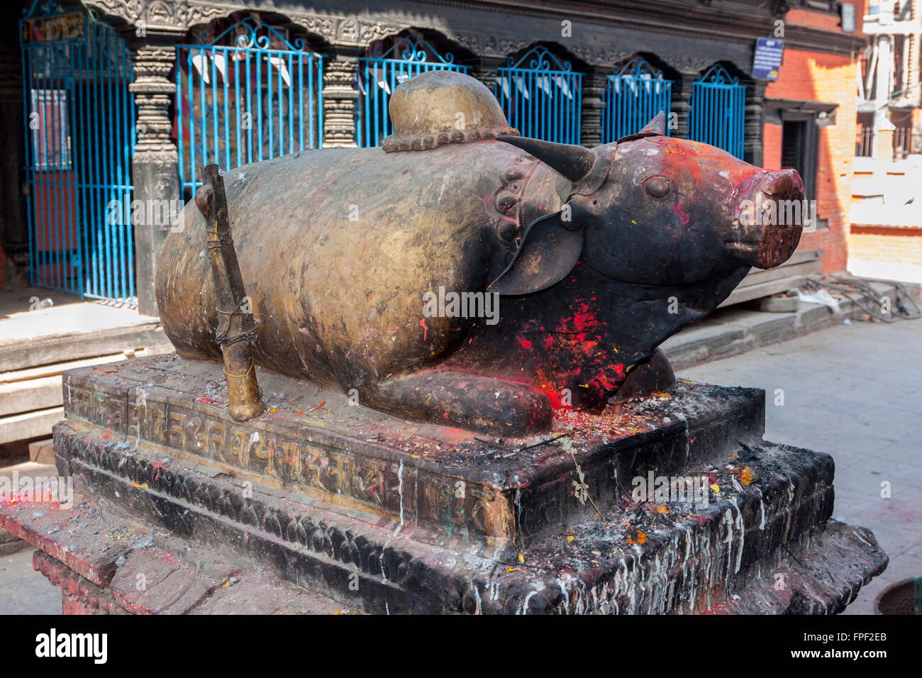 Nepal, Patan.  The Bull Nandi, the Mount of Lord Shiva. Stock Photo