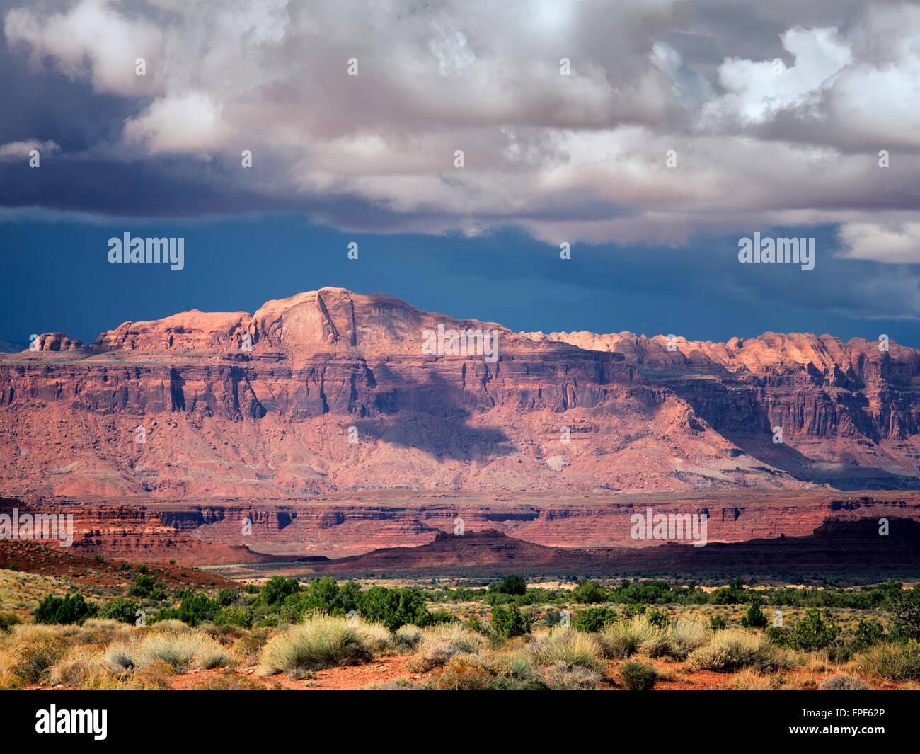 Mountains with storm clouds. Off Scenic Byway Hwy 95, Glen Canyon National Recreation Area, Utah Stock Photo