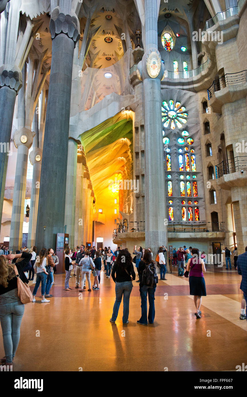 Crowd of Tourists Inside Sagrada Familia Church, Designed ...