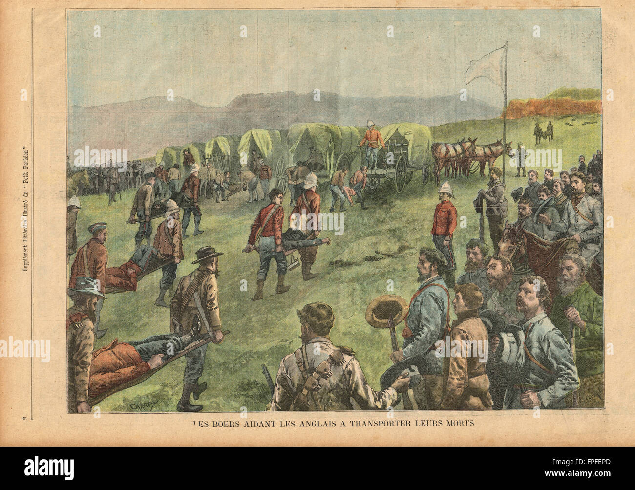 Boers helping to move English dead Boer War 1900.  French illustrated newspaper Le Petit Parisien illustration Stock Photo