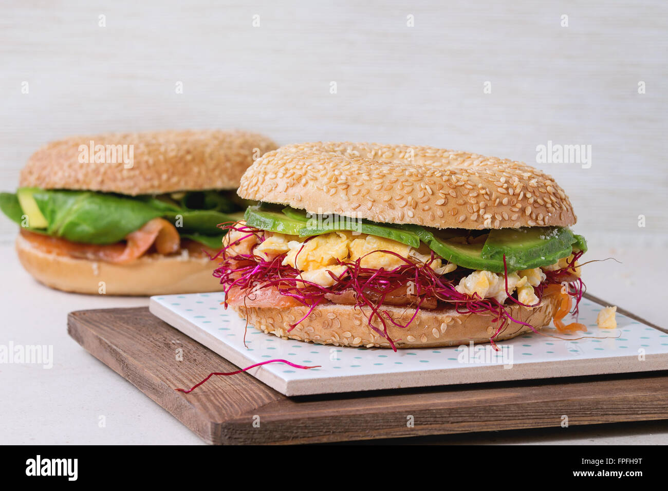 Bagel with salmon and egg Stock Photo Alamy