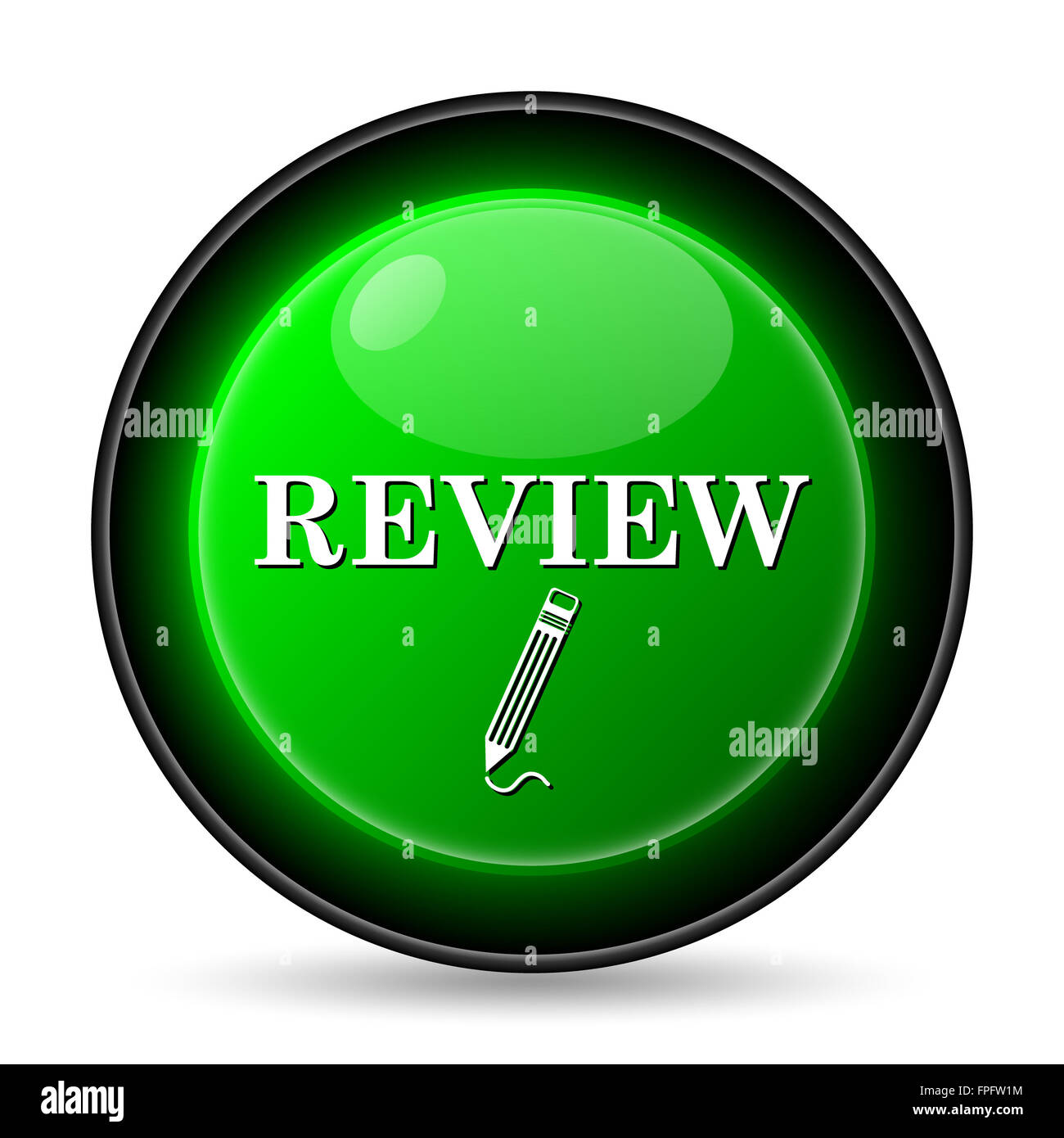 Review icon. Internet button on white background Stock Photo - Alamy