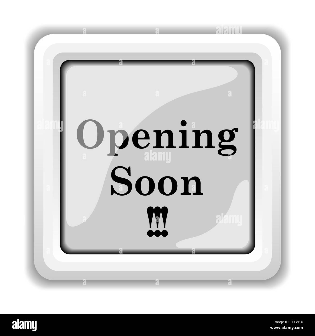 Opening soon icon. Internet button on white background Stock Photo - Alamy