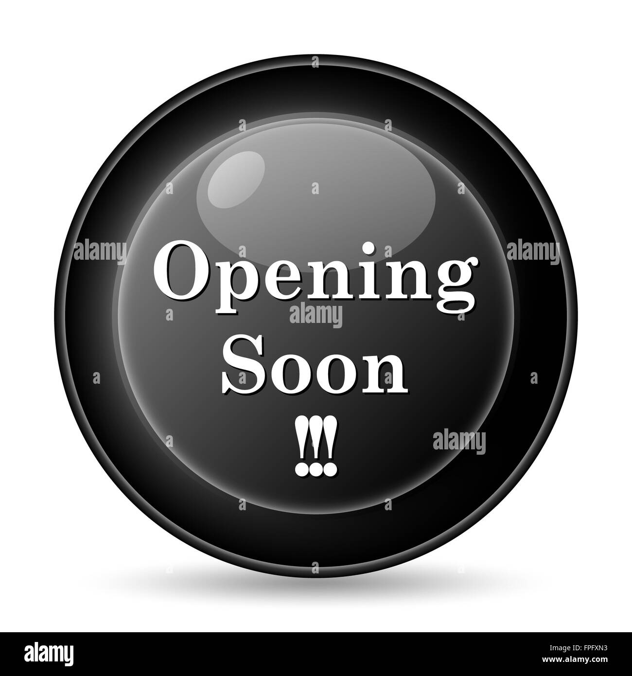Opening soon icon. Internet button on white background Stock Photo - Alamy