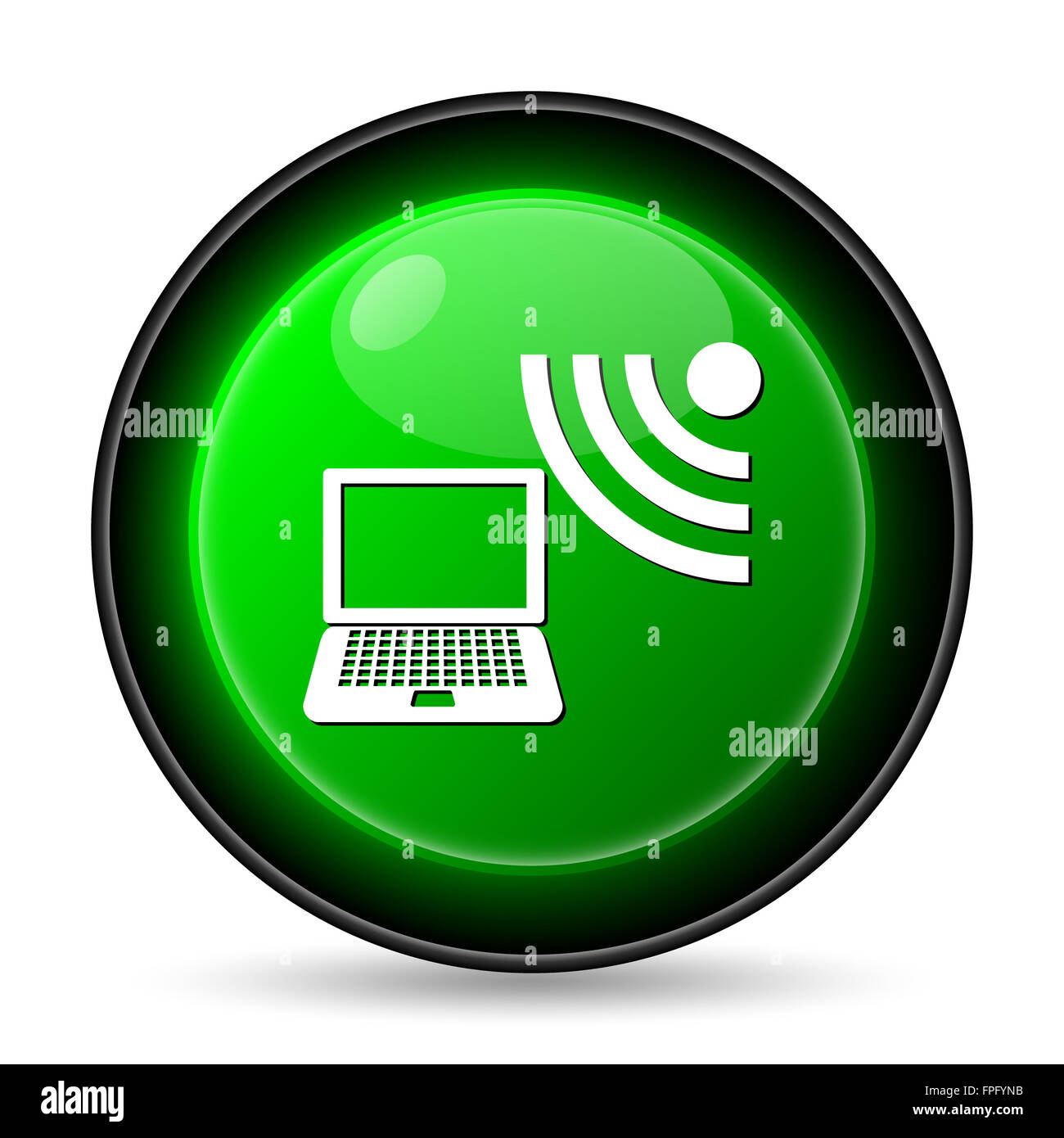 Wireless laptop icon. Internet button on white background Stock Photo ...