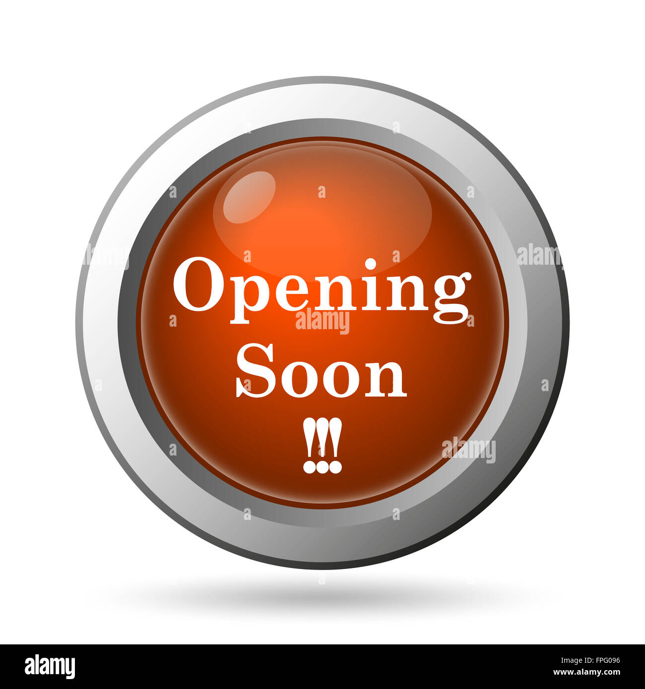 Opening soon icon. Internet button on white background Stock Photo - Alamy