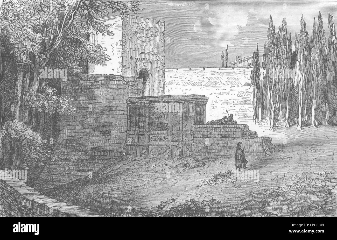 SPAIN: Gate of Alhambra, antique print 1880 Stock Photo