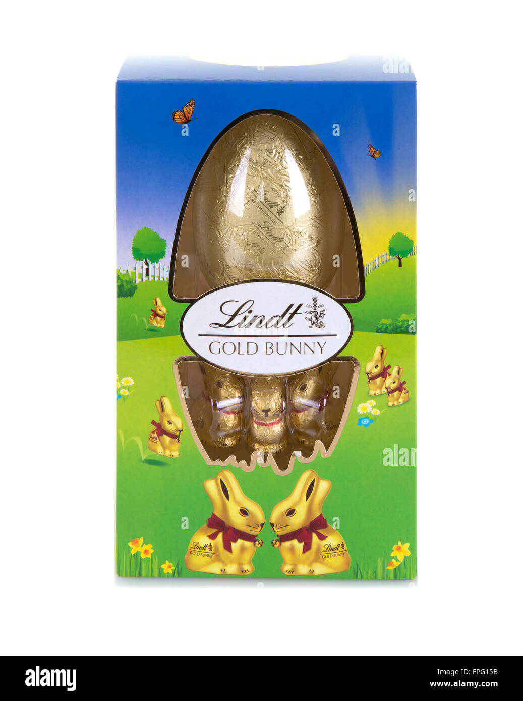 Lindt Gold Bunny Easter Egg on a white background Stock Photo