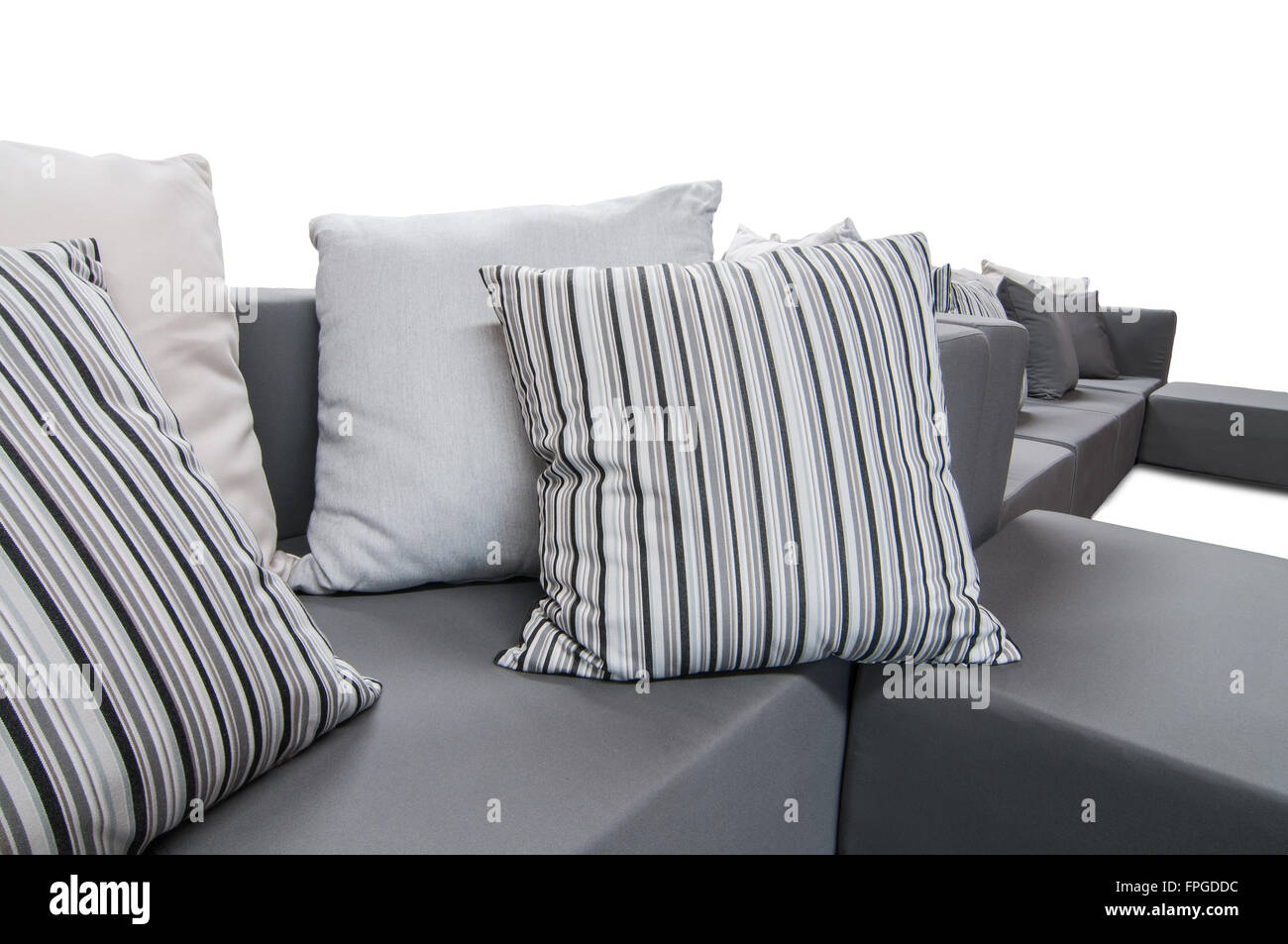 Outdoor indoor sofa with water resistant cushions and pillows Stock Photo