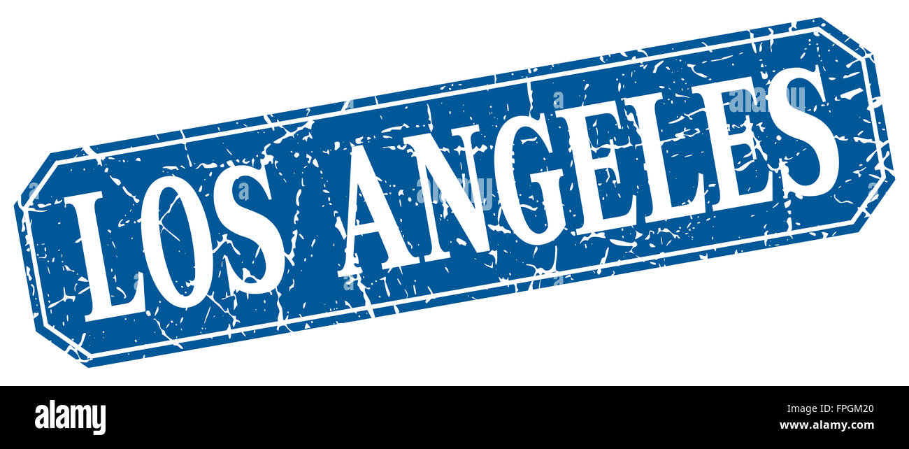 Los Angeles blue square grunge retro style sign Stock Photo - Alamy