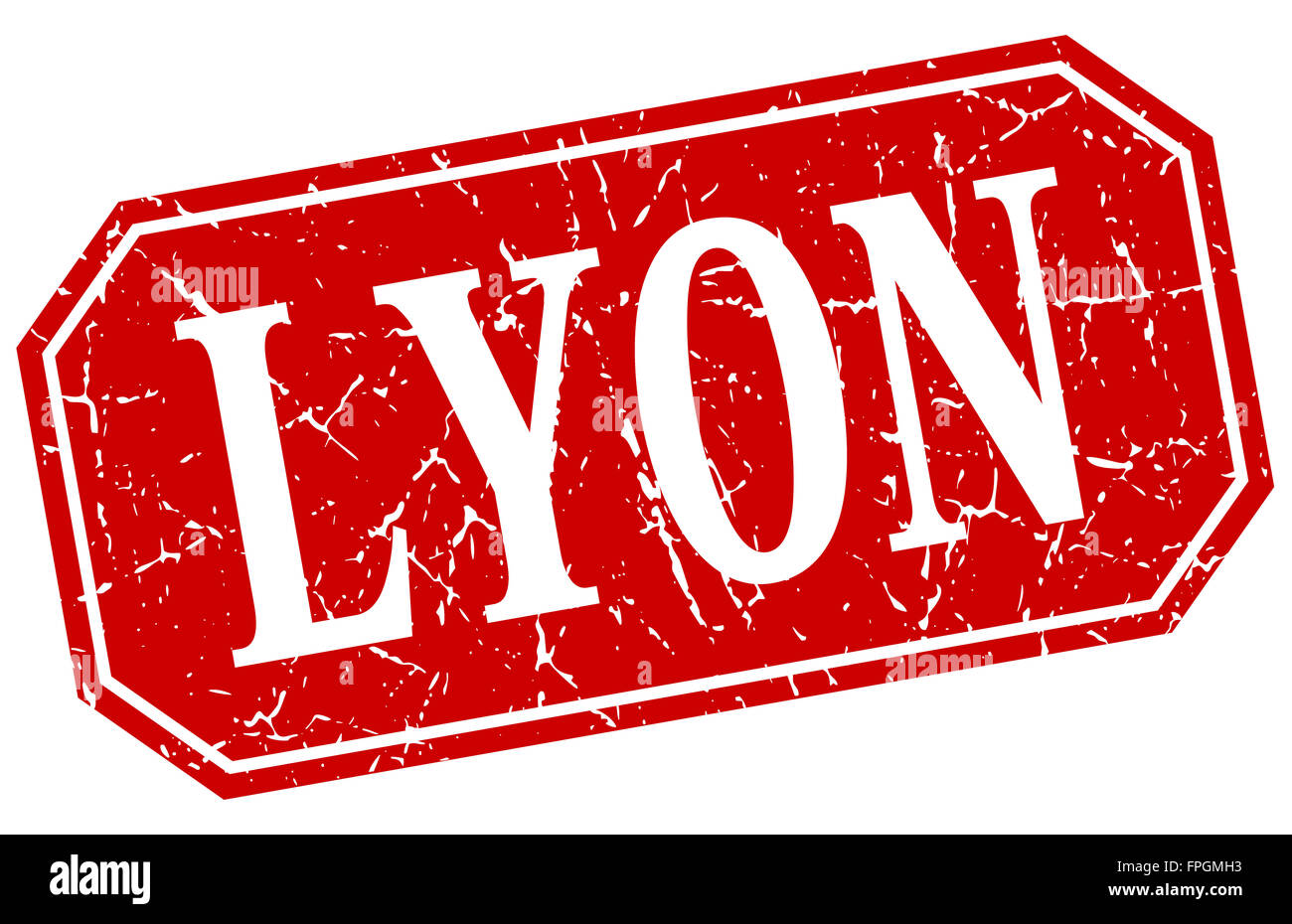 Lyon red square grunge retro style sign Stock Photo - Alamy