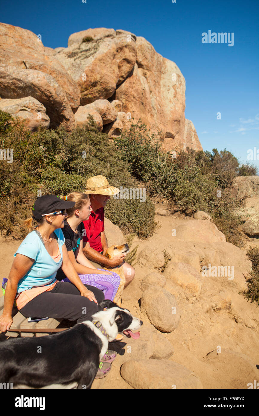hikers and view of San Luis Obispo from Peak, San Luis Obispo