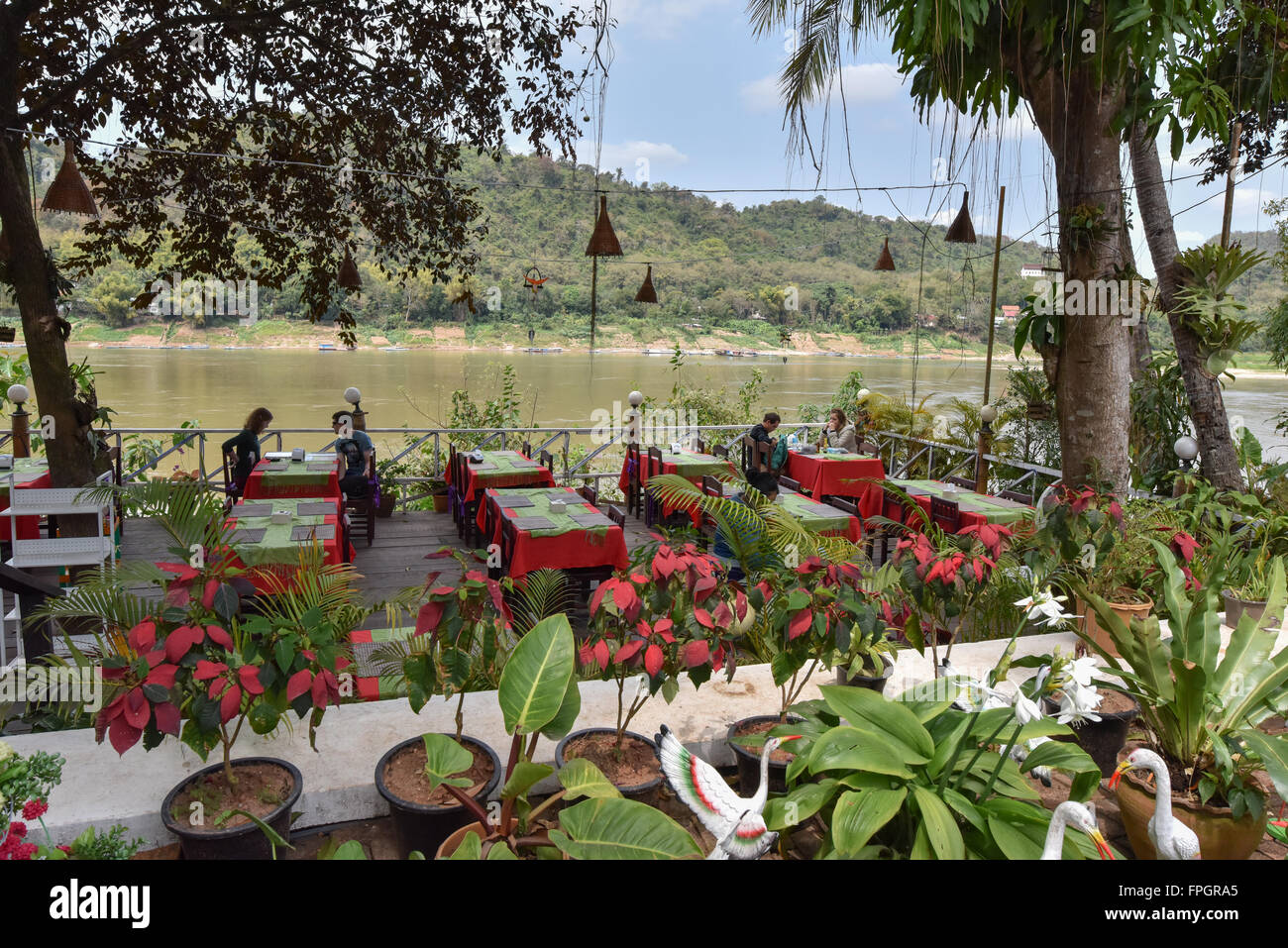 Riverside Restaurant Along The Mekong River Town Of Luang - 