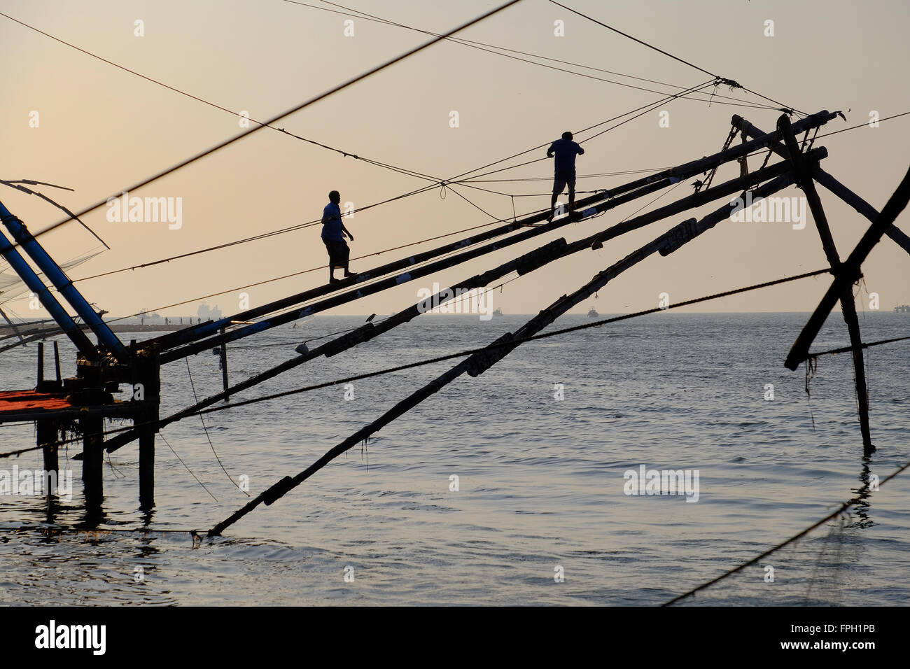 The Chinese fishing nets at Kochi (Cochin) , Kerala, India Stock Photo