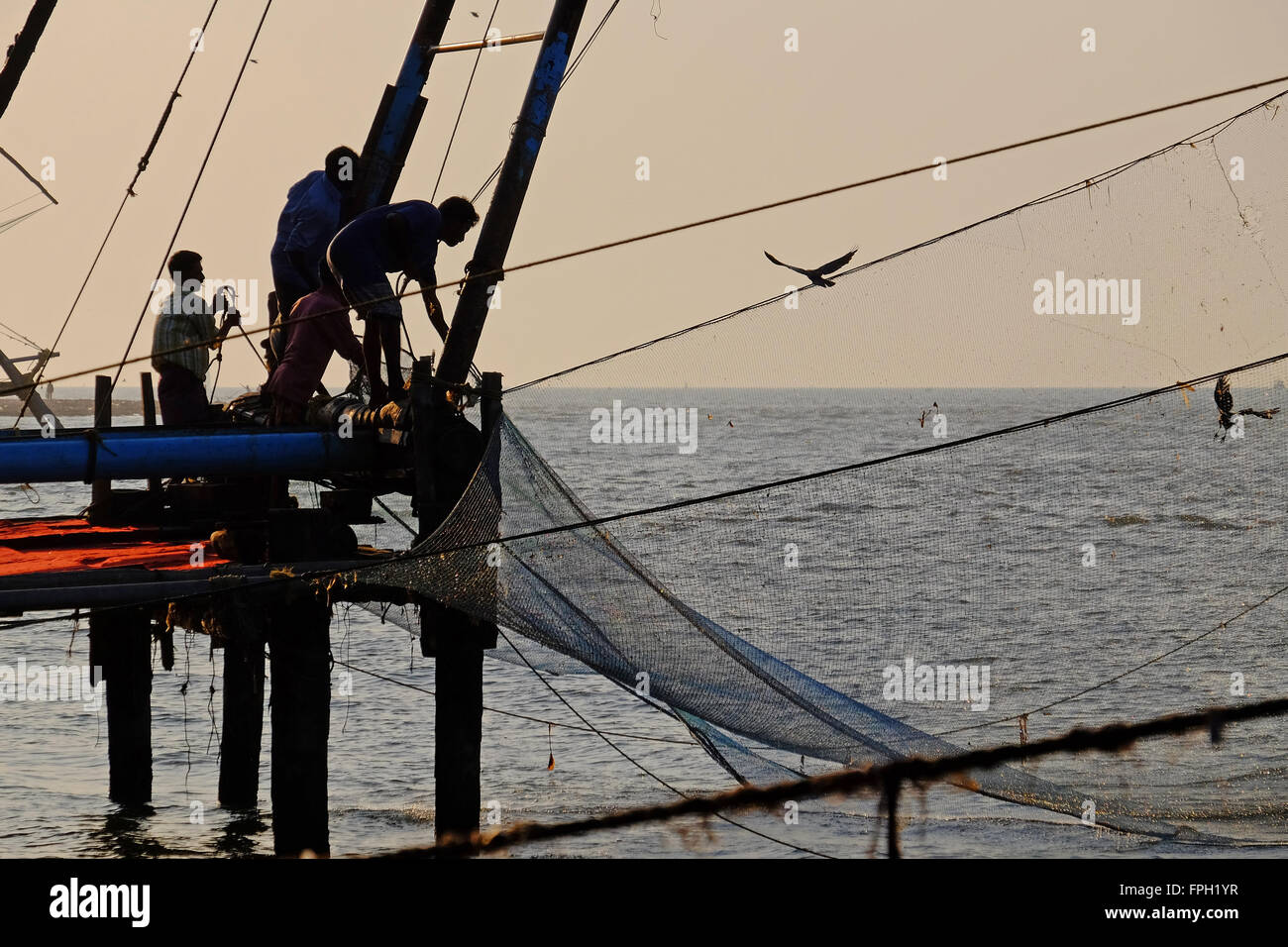 The Chinese fishing nets at Kochi (Cochin) , Kerala, India Stock Photo