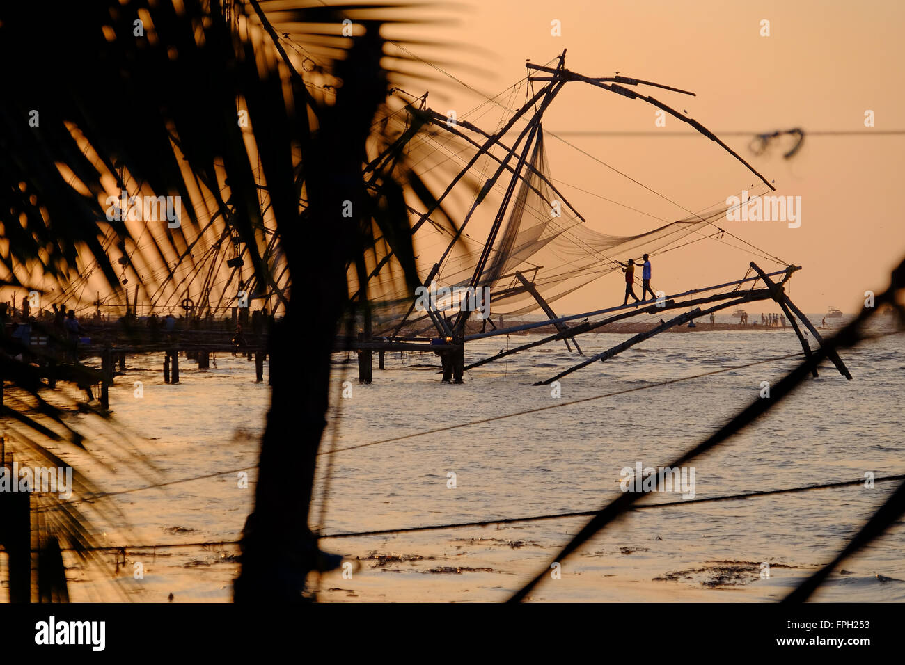 The Chinese fishing nets at Kochi (Cochin) , Kerala, India Stock Photo