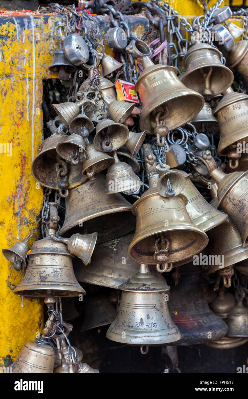 Nepal, Patan.  Hindu Temple Bells, Kumbeshwar Temple.  The temple was damaged in April 2015 earthquake, but not destroyed. Stock Photo