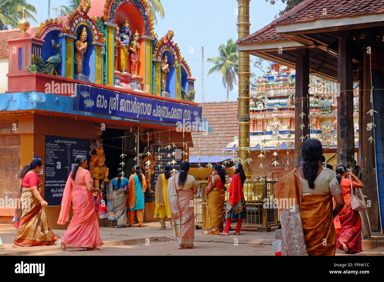 Female worshippers at Hindu temple, Varkala, Kerala, India Stock Photo